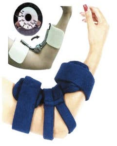 Comfy Spring-Loaded Goniometer Elbow Orthosis, with 1x Cover and 5x Liners, Small Adult, Navy Blue, Terry cloth cover