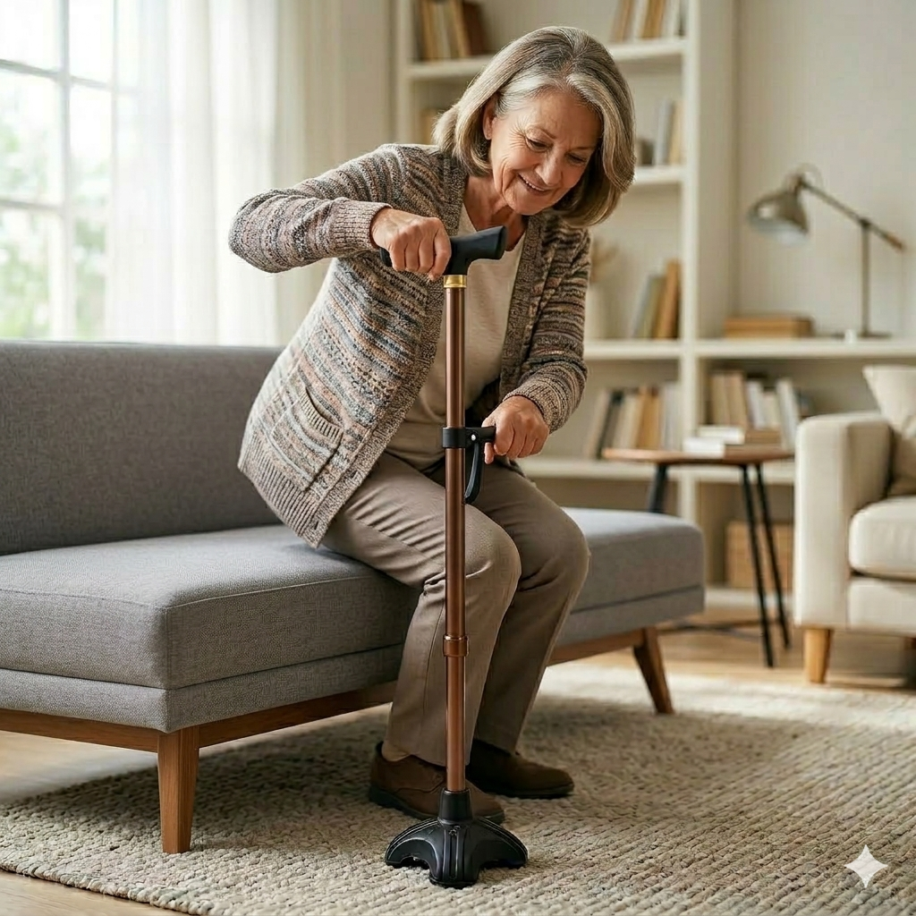 Days Sit to Stand Assist T-Handle Walking Stick with Lever, Bronze