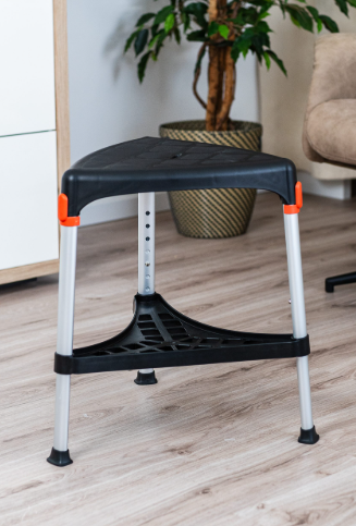 King Triangle Stool with Tray, Adjustable Height in a room setting, white