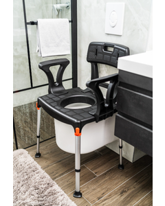 Commode Chair with Backrest and Armrest, black