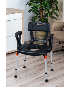Commode Chair with Backrest and Armrest, black