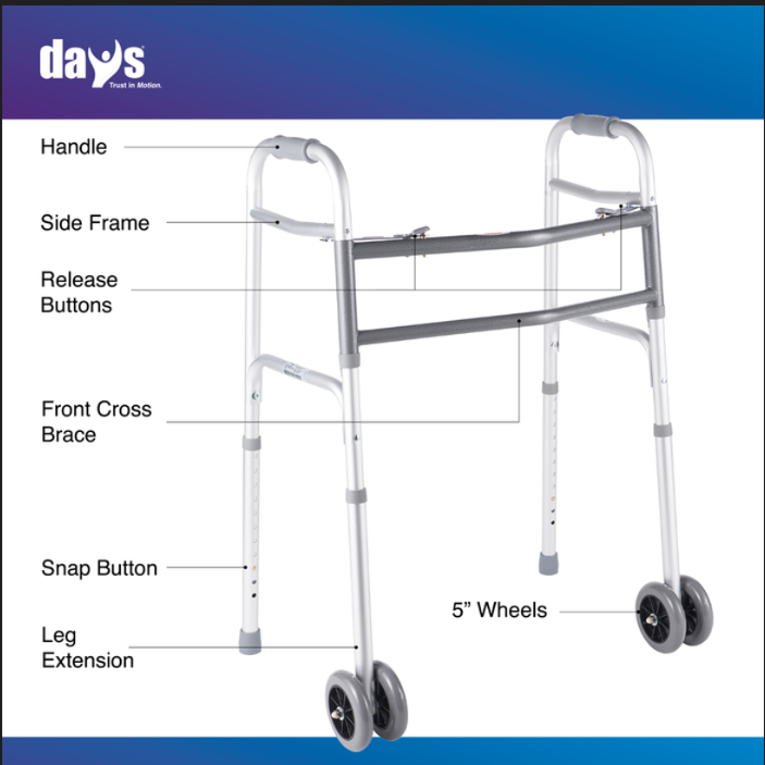 Days Bariatric Walker with Double 5" Wheels