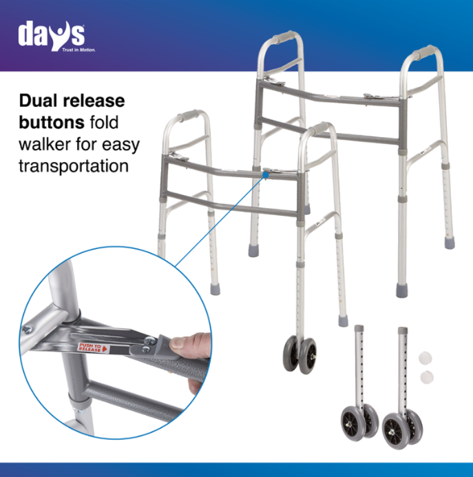 Days Bariatric Walker with Double 5" Wheels
