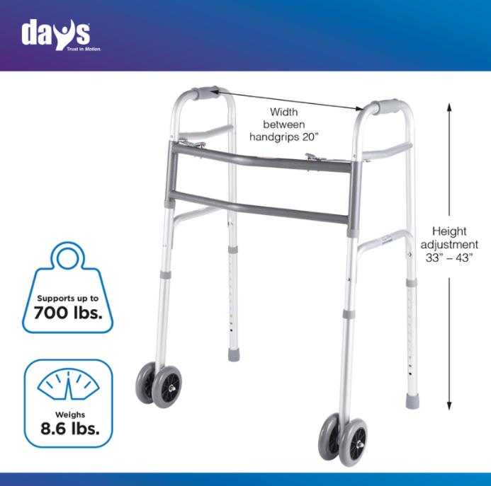 Days Bariatric Walker with Double 5" Wheels
