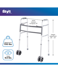 Days Bariatric Walker with Double 5" Wheels