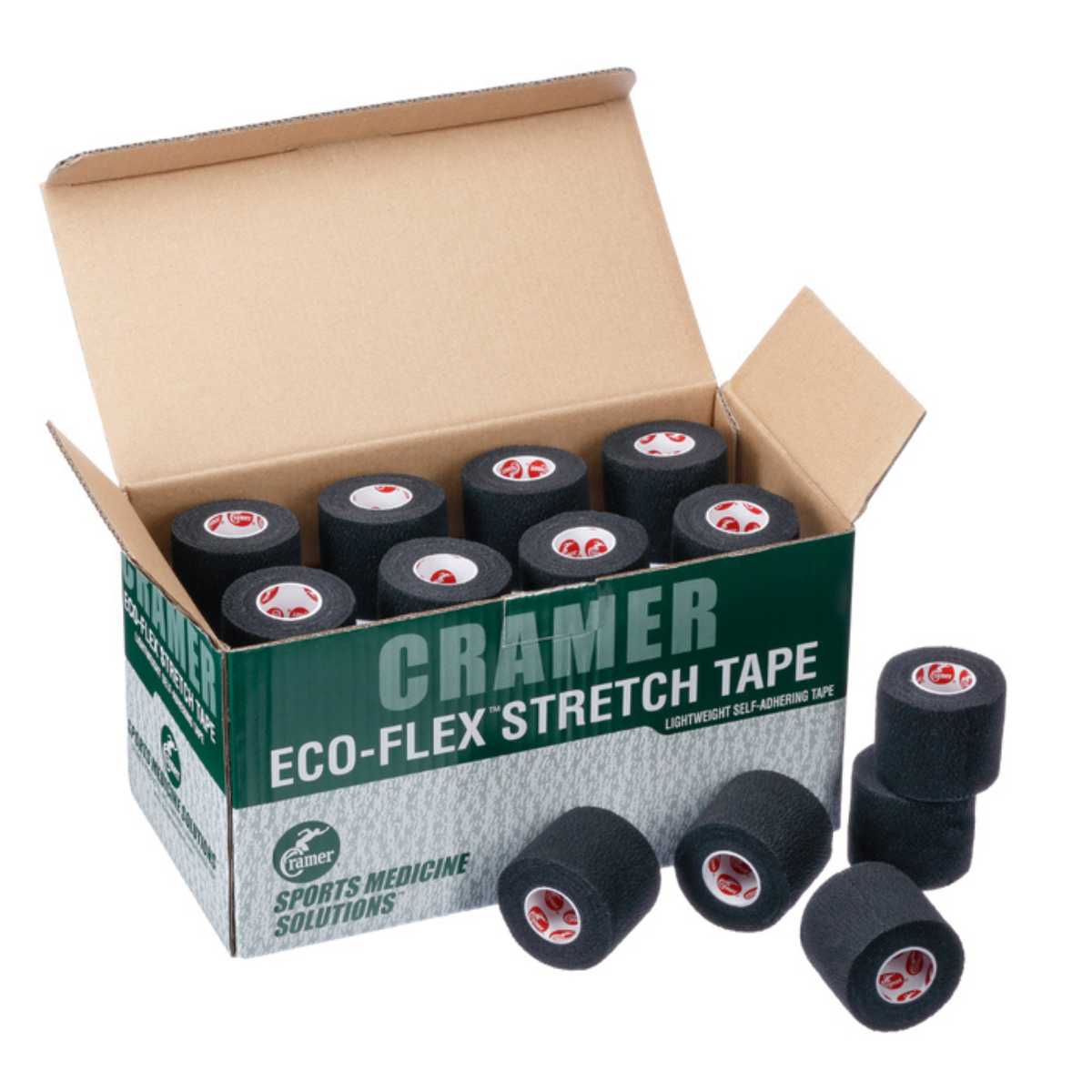 Cramer Eco-Flex Cohesive Tape, 2.5cm x 5.4m, Black, Box 48 Rolls