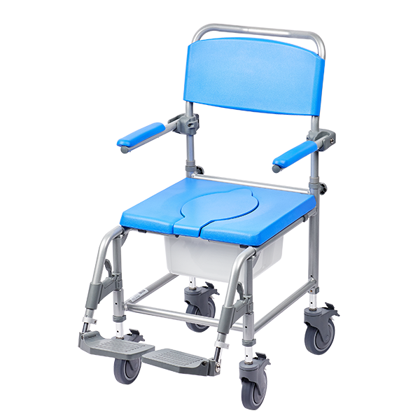 Homecraft Atlantic Wave Deluxe Shower Commode, 18 inch Attendant Propelled, Adjustable Height, Blue