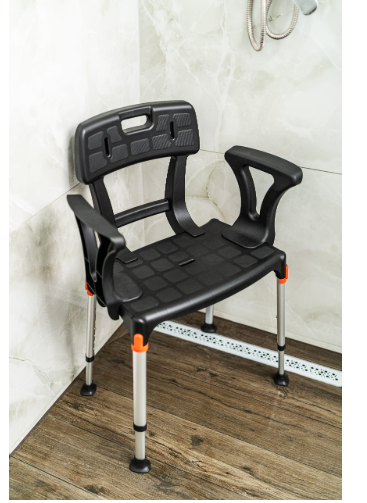 King Shower Seat with Back & Armrests, black