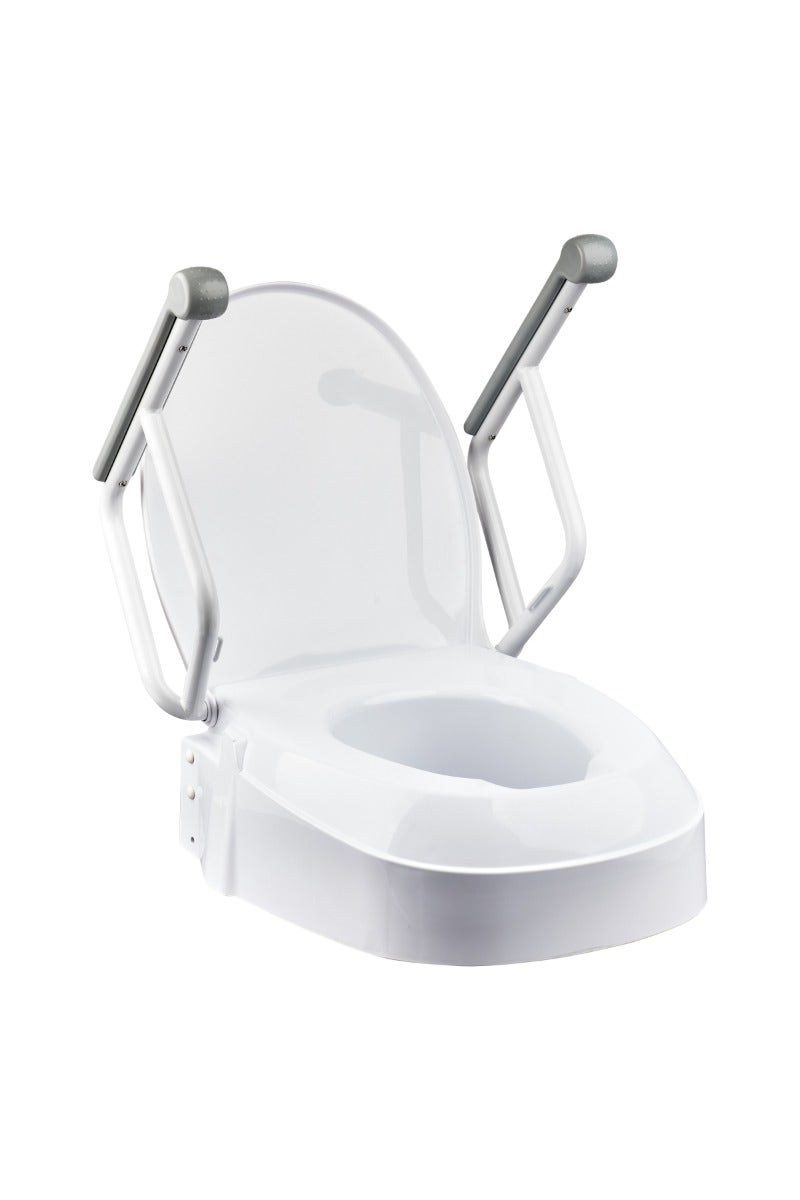 Homecraft Raised Toilet Seat with Armrests, three fixed adjustable seat heights 60mm, 100mm, 150mm